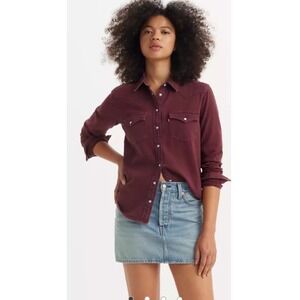 NWT‎ Levi's Western Shirt, Burgundy Button-Down, Long Sleeve Top, Women's Large